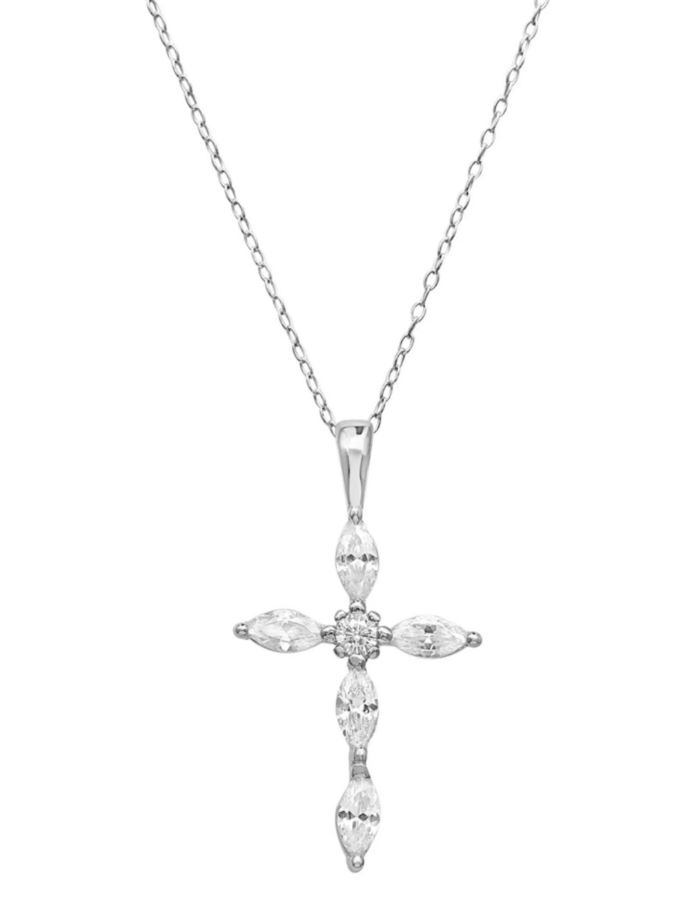 Sterling Silver Marquise Cut CZ Cross Pendant Necklace